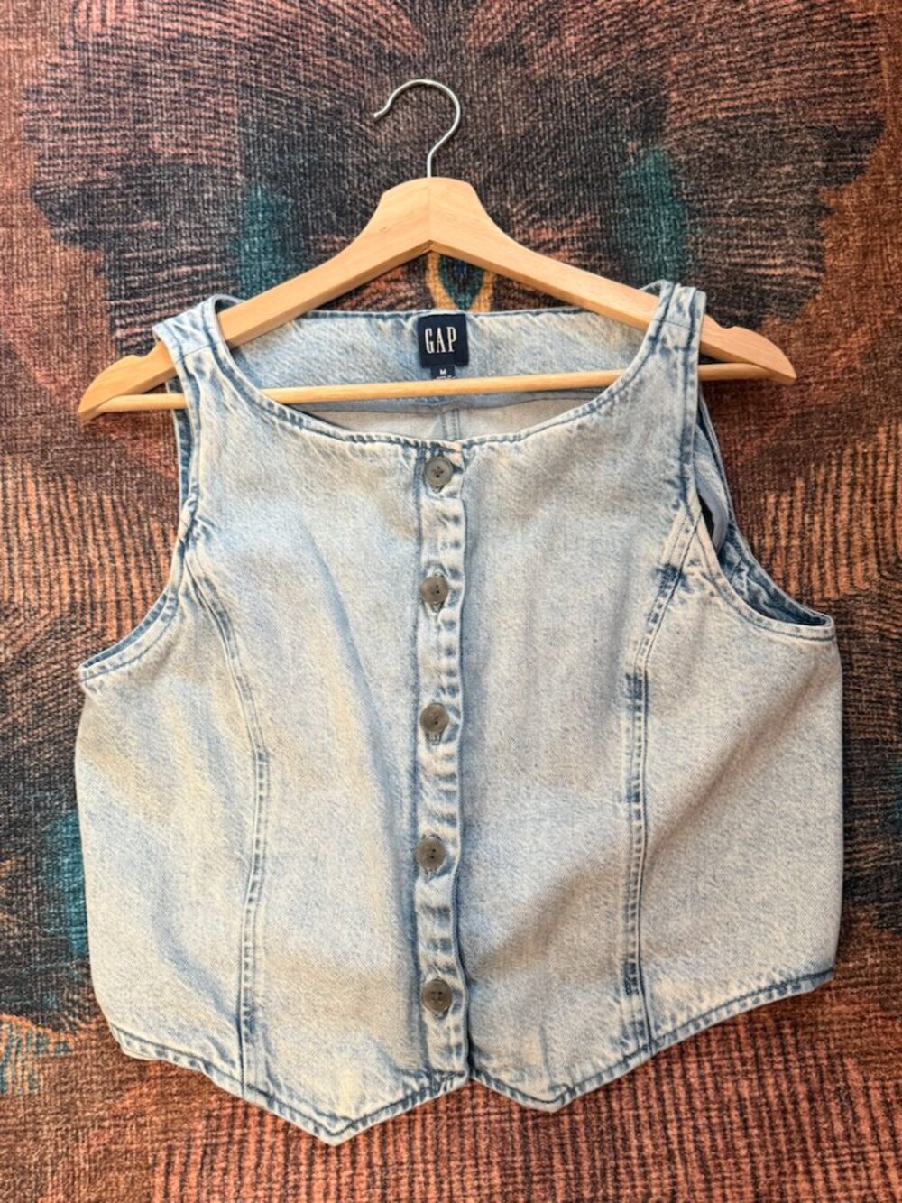 GAP Light Wash Denim Crop Top Button Front Tank Size Medium